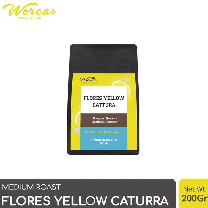 

WORCAS Arabica Flores Yellow Caturra 200 Gram - Medium Roasted Coffee - KOPI BIJI
