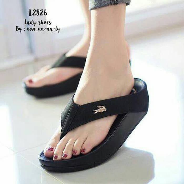 TERMURAH | TP | SANDAL JEPIT LACOSTE HITAM 02 / Sandal / Sepatu Wanita / Sandal Wanita