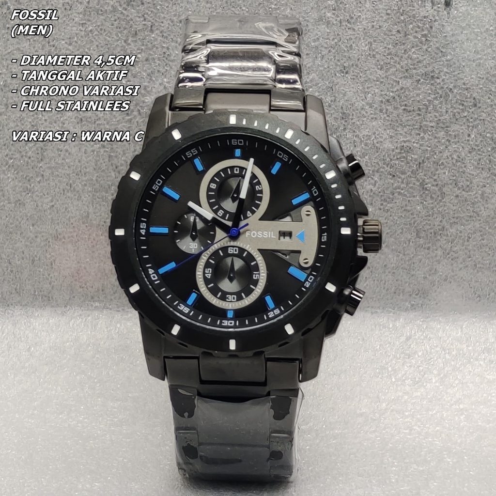 JAM TANGAN PRIA FASHION RANTAI BODY BULAT TANGGAL AKTIF CHRONO OFF