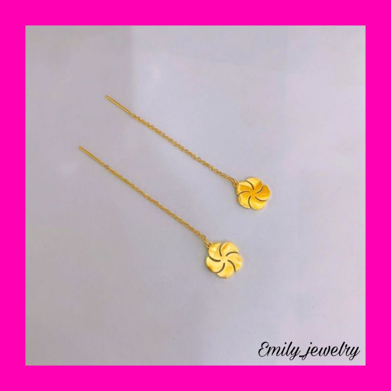 Anting Titanium Tusuk Jarum Panjang Rumbai ( Motif Flower )