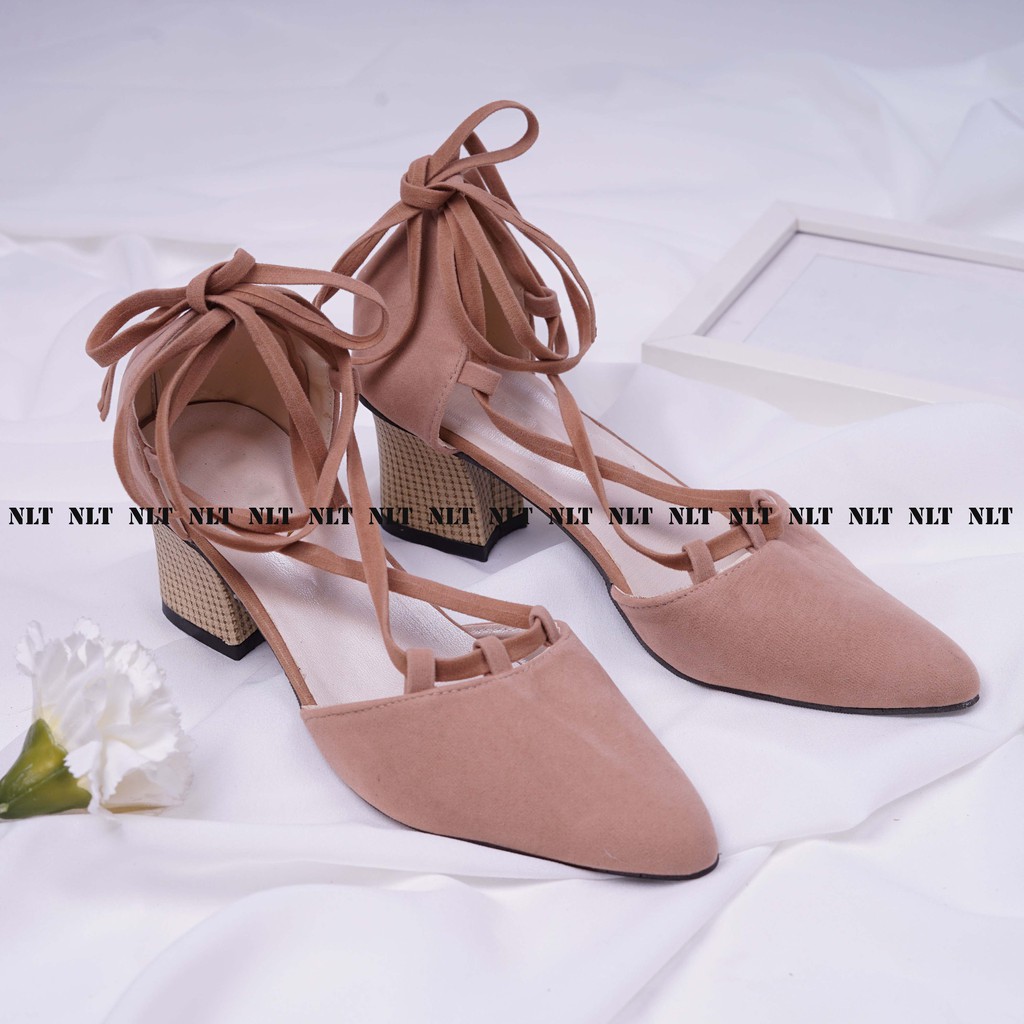 NunuLisaTan - 2 Warna Termurah HEELS TAHU Suede Block Moka Hitam