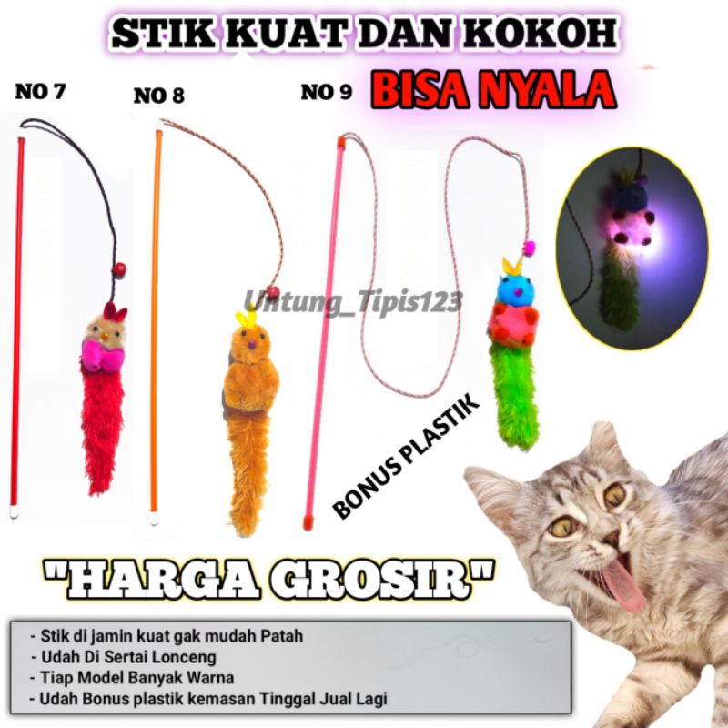 stik mainan kucing boneka tupai bisa nyala tongkat mainan hewan cat toys teaser
