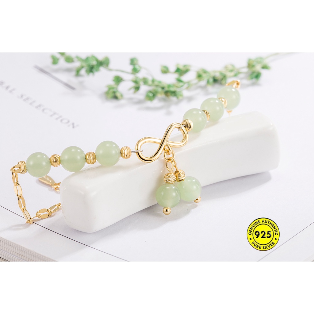 Gelang Tangan Manik-Manik Batu Jade Cherry Lapis Emas 18K Untuk Wanita