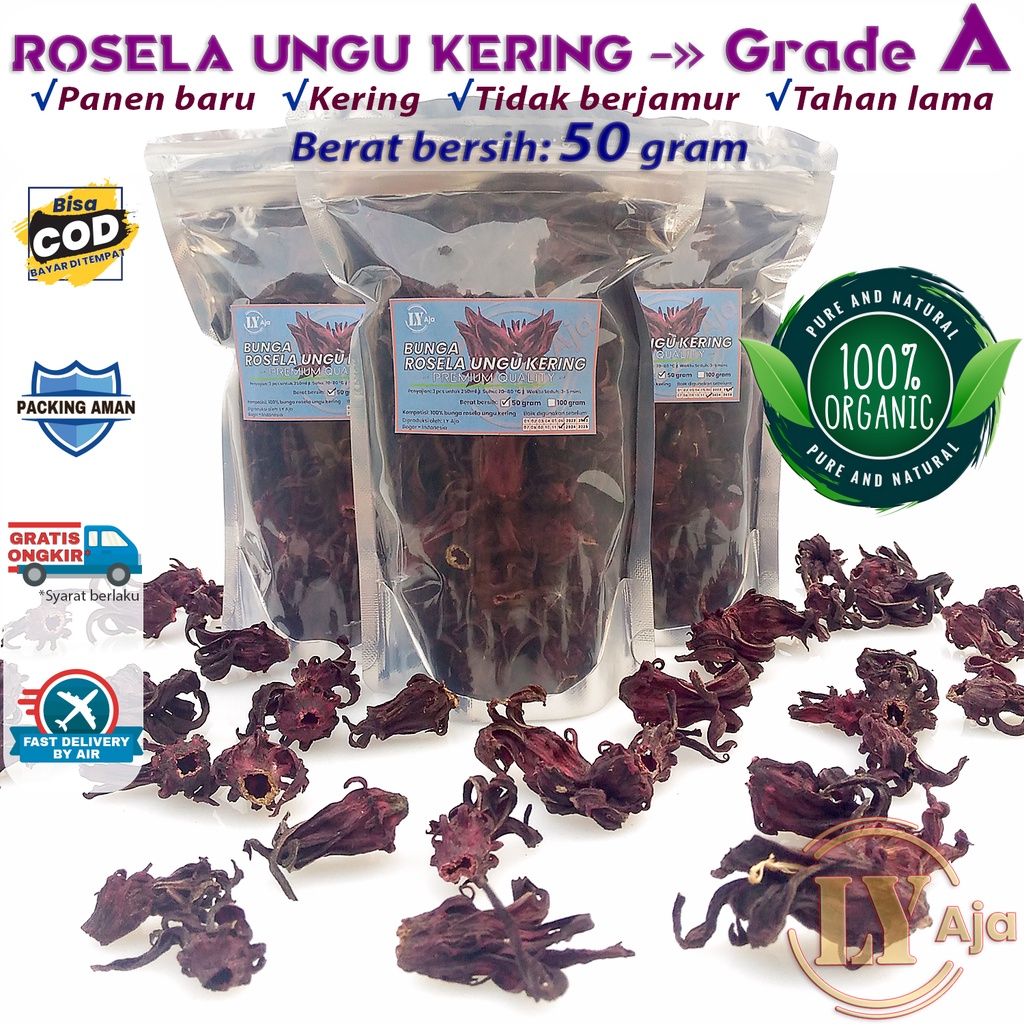 Teh Bunga Rosela UNGU Kering 50 Gram Rosella Roselle Grade A Premium LY Aja 50 Gr Herbal Pelangsing Diet