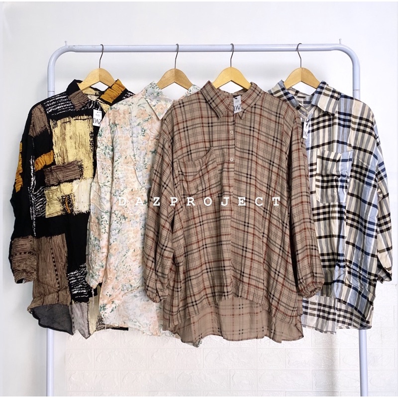 Oversized shirt Kemeja oversized motif Kotak LD 120 katun rayon by DAZPROJECT