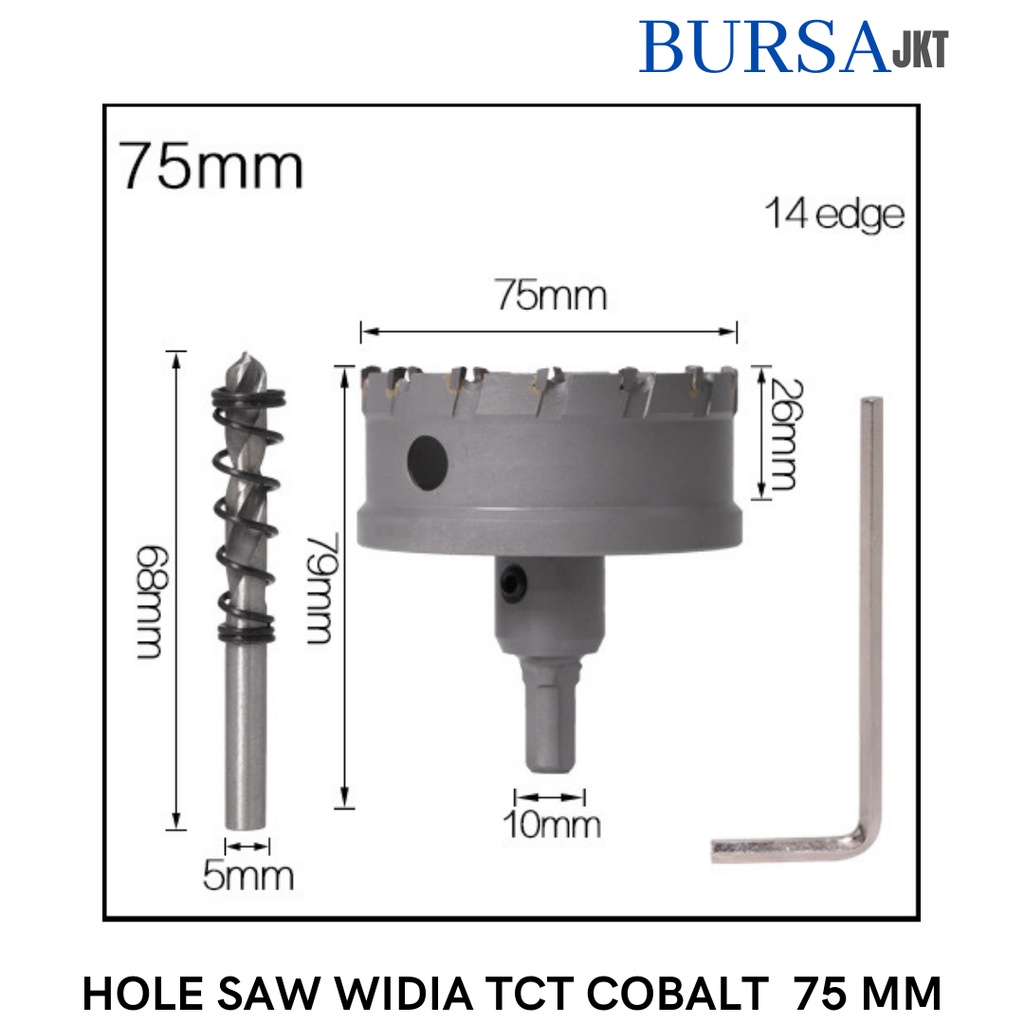 HOLE SAW TCT WIDIA M35 COBALT MATA BOR PELUBANG BESI KUNINGAN PLAT TEBAL 14 - 85 MM