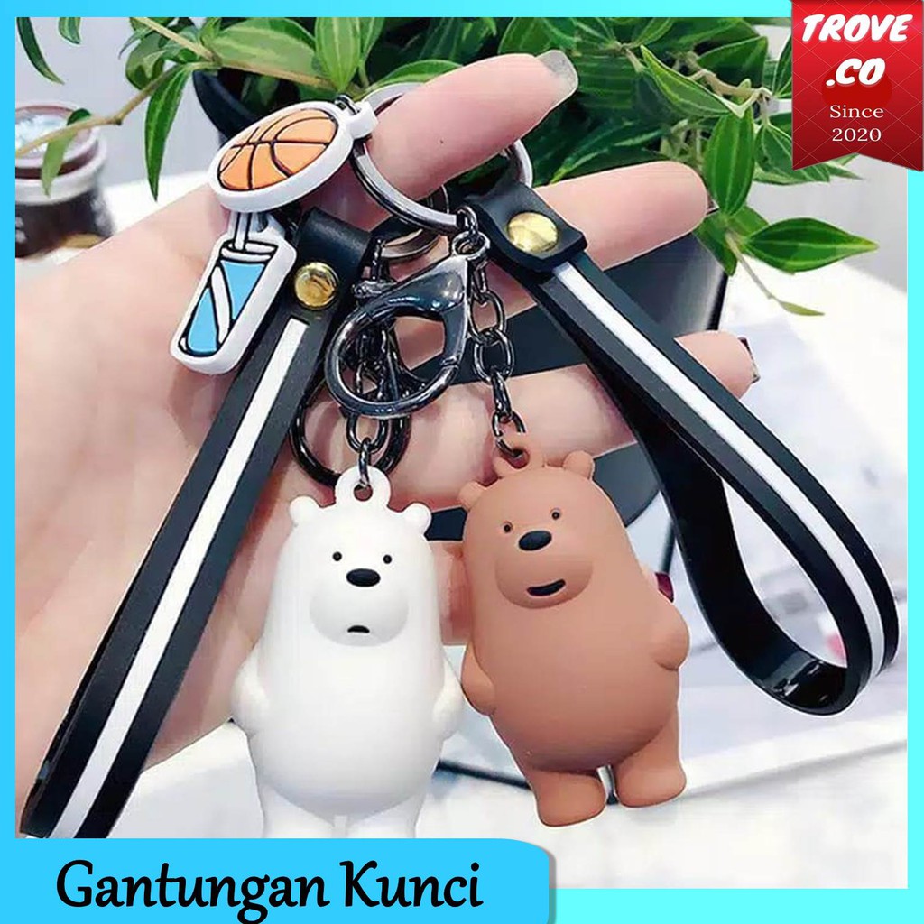 Gantungan kunci Karakter animasi Keyring Grizzly Panda Ice Bear gantungan kunci beruang kartun