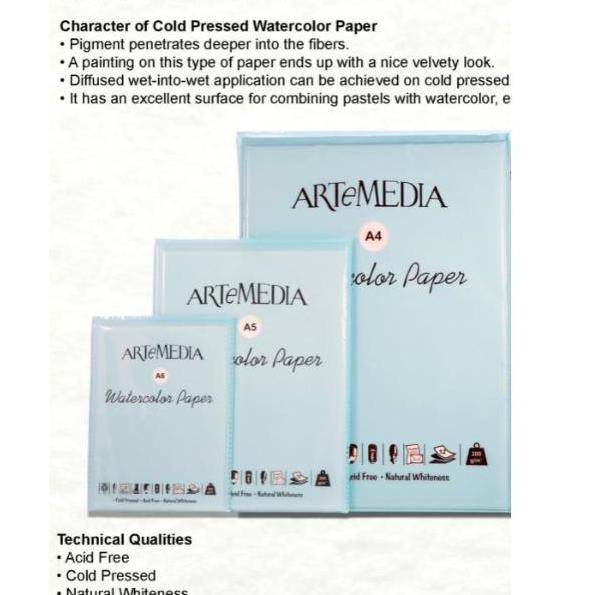 

Terkini 0VRT0 Artemedia watercolor paper A6/A5/A4 200gsm 12 sheets Z58 Ready