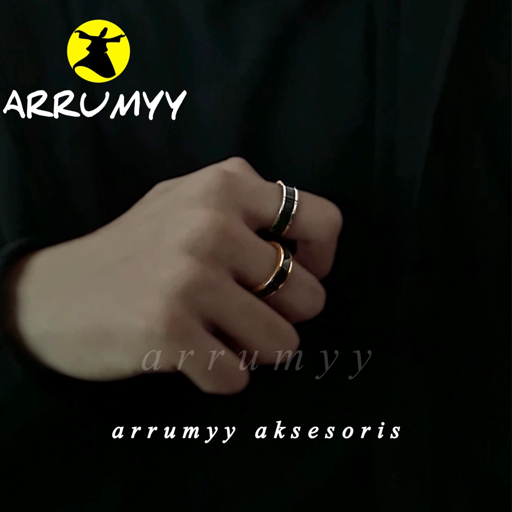 ARRUMYY cincin pria wanita kombinasi titanium warna silver hitam gold black simpel