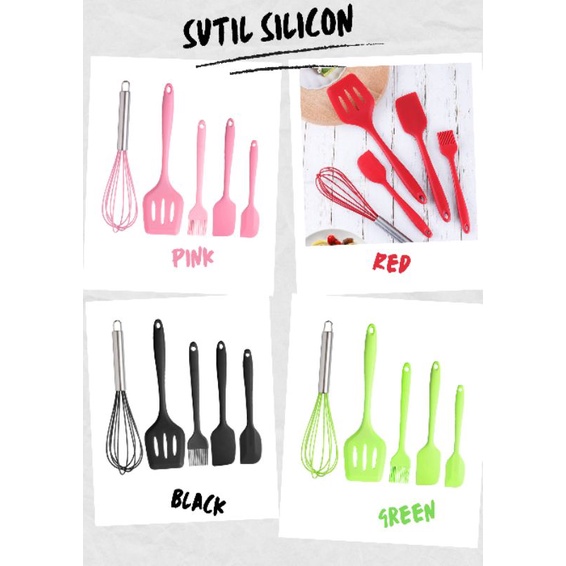 Sutil Silicon Non Stick Cooking Tools Isi 5 Pcs Set Spatula Peralatan Masak Silokon / Silicon Kitchenware