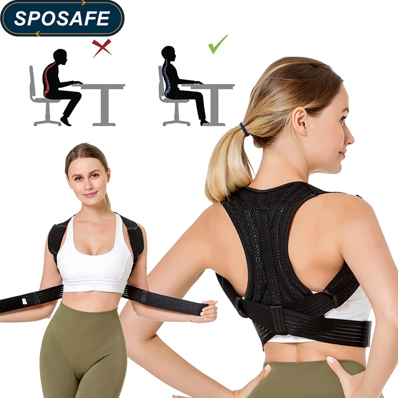 (1 Gift) SPOSAFE Sabuk Korektor Postur Punggung Pria / Wanita universal breathable Dengan 2 Per