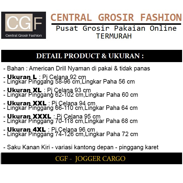 Jogger Cargo - Central Grosir Fashion (CGF) - Ukuran L-4XL - American Drill