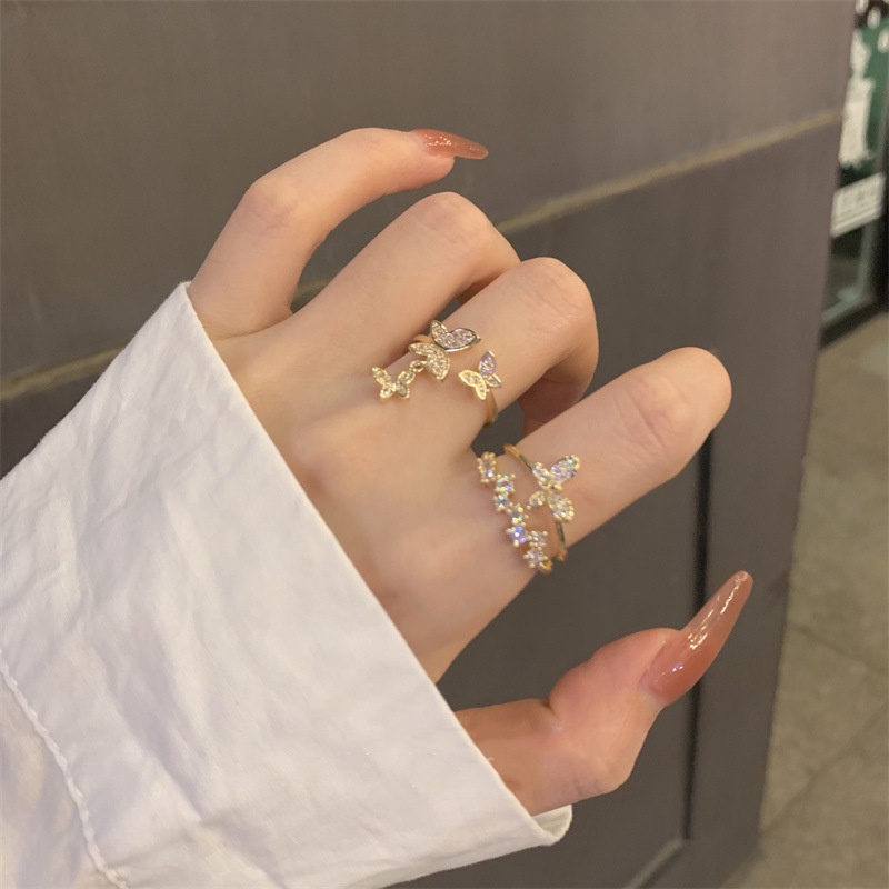 Cincin Butterfly Model Double Opening Adjustable Gaya Korea Untuk Wanita