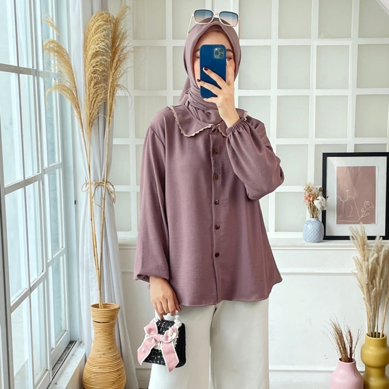 ATASAN CRINKLE FUJI BLOUSE ATASAN KERAH RENDA MUSLIM