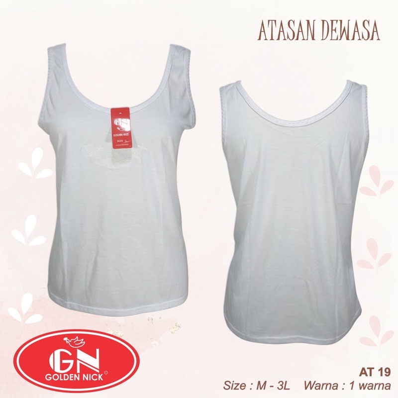 GN AT 19 | GOLDEN NICK | Tanktop wanita Tali besar katun tebal Putih renda kombinasi / Tanktop katun