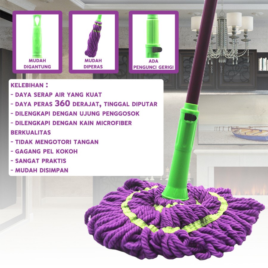 TERLARIS Twist Mop Alat Pel Lantai Putar 360°  Microfiber Mop Twist Mop Alat Pel Lantai Putar Ultra Mop Praktis Design  -TWIST MOP