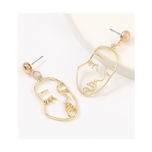 LRC Anting Tusuk Fashion Hollow Alloy Face Earrings V34807