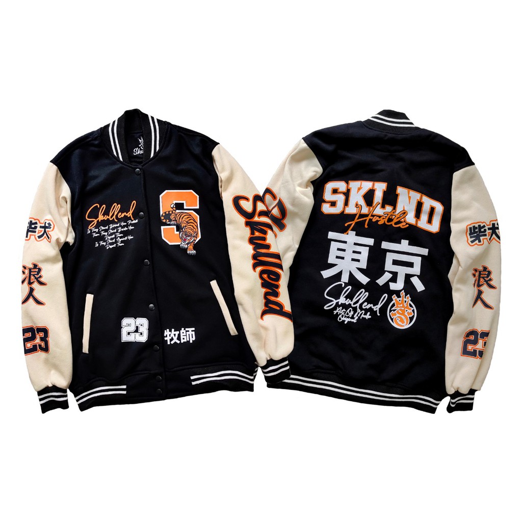 SKULLEND Jaket Varsity Baseball Pria Wanita Terbaru