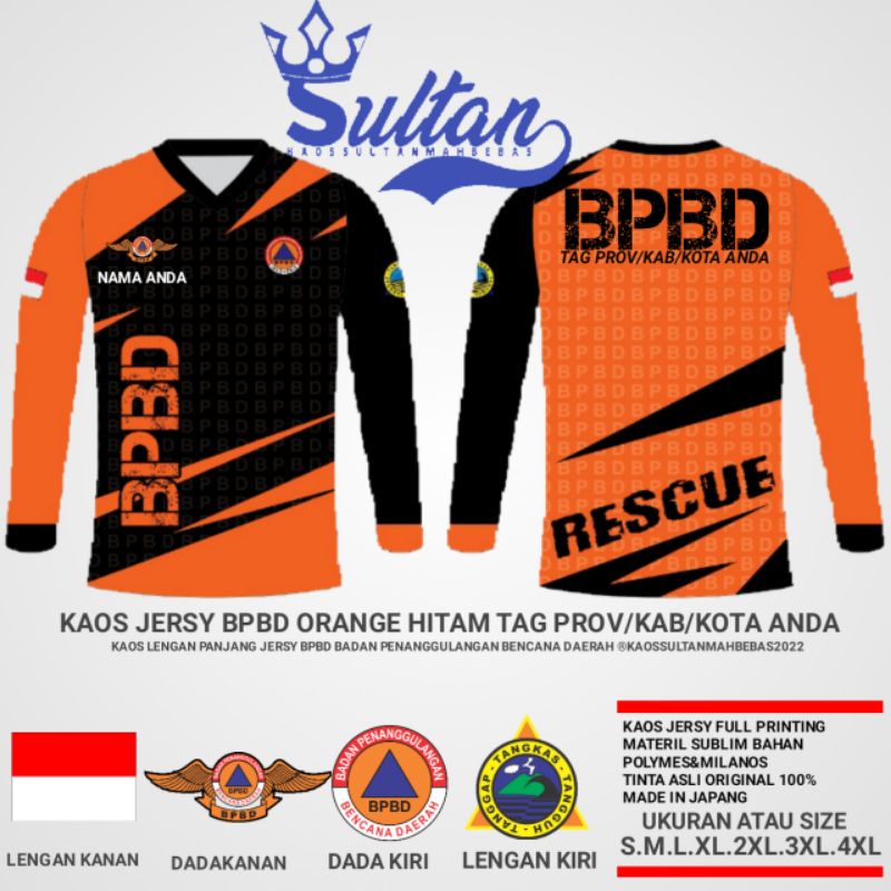 Kaos jersy orange BPBD/seragam jersy orange BPBD/Baju Orange BPBD.
