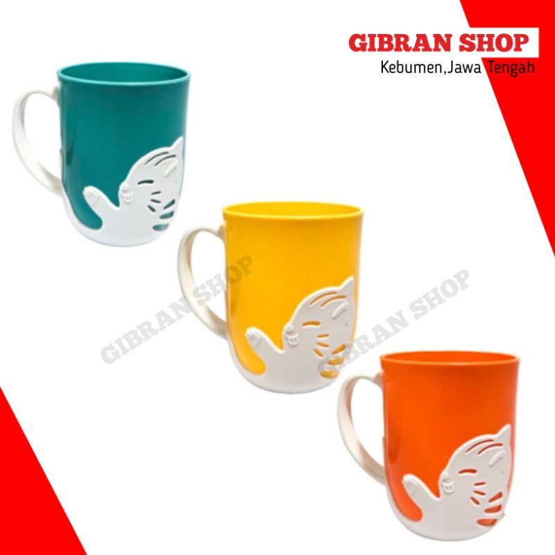 MUG Gelas Minum ZXSM 0716 Cangkir Plastik Warna Karakter Kucing Cantik dan Unik