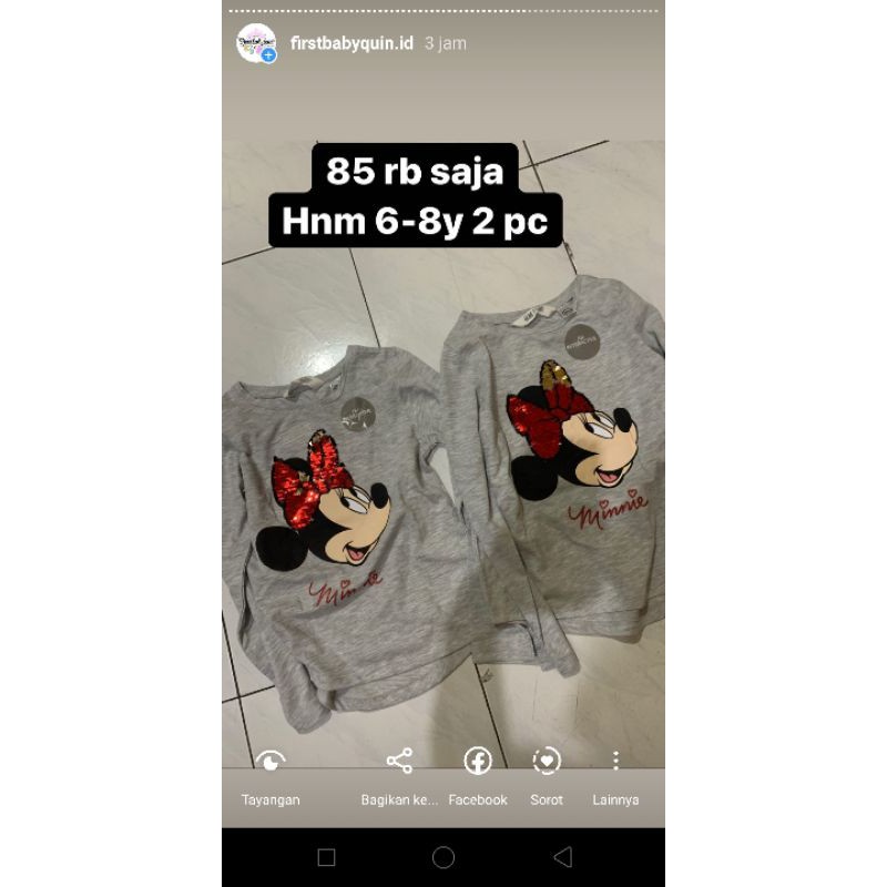 kaos anak minnie mouse hnm size 6-8