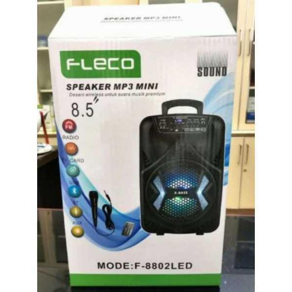 Cod Speaker Bluetooth Metting Portable Fleco 8.5inch F-8802 LED/Speaker Karaoke Free mic