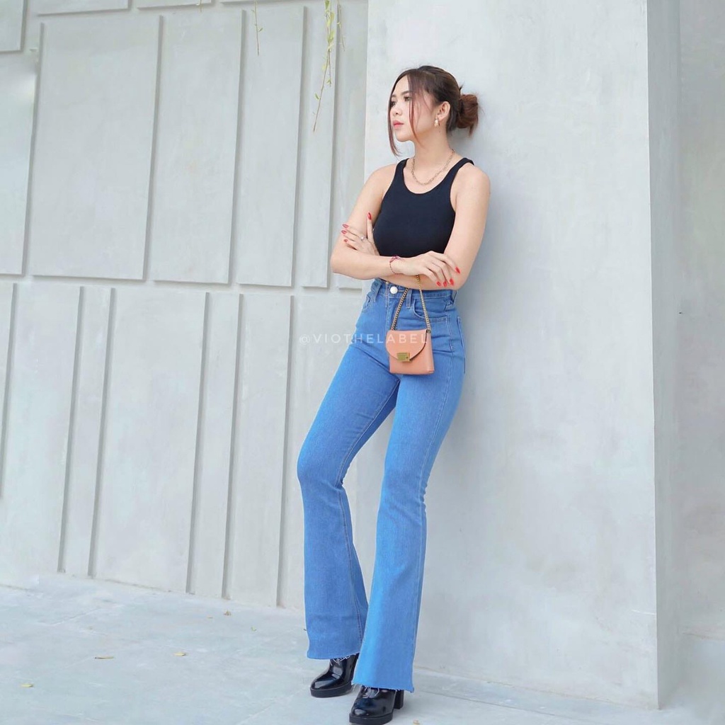 GS-Jeans wanita highwast Cutbray Flare Unfinish Cut-Jeans Premium Quality-Real Pict