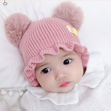 ByKiddos - Topi Bayi Anak Pompom Renda Bunga / Kupluk Bayi Renda Motif Bunga Polosan 6 Bulan - 2 Tahunan