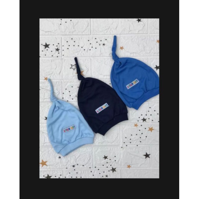 3 PCS Topi Bayi Biru pelindung kepala Kuncung biru bau lahir Asyam Baby