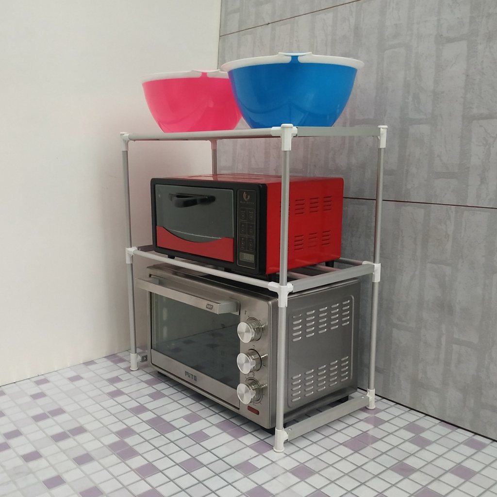 RAK MICROWAVE/OVEN TNGKAT 2 RAK DAPUR ALMUNIUM ANTI KARAT