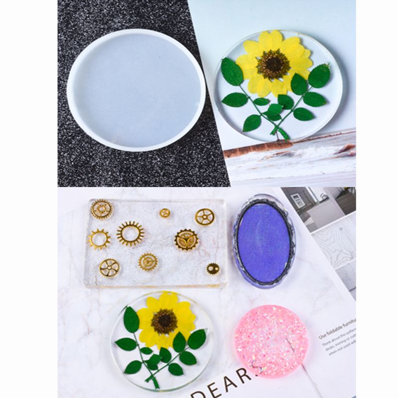 SIY  6 Pcs Resin Mold Square Round Silicone Jewelry Casting Mold Coaster Mould For Pressure Board Epoxy DIY Crafts