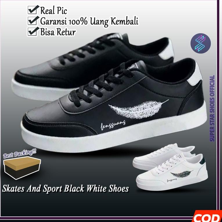 [PLN. 179537] Sepatu Sneakers Pria / Sepatu Pria / Sneakers SDAUN Import Hitam Putih Keren / Spatu S