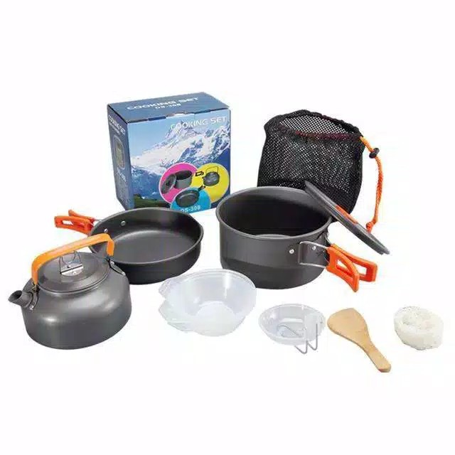 Nesting Cooking Set 3 Susun 4 Orang ~ Teko | Alat Masak Portable DS SY 300 301 308