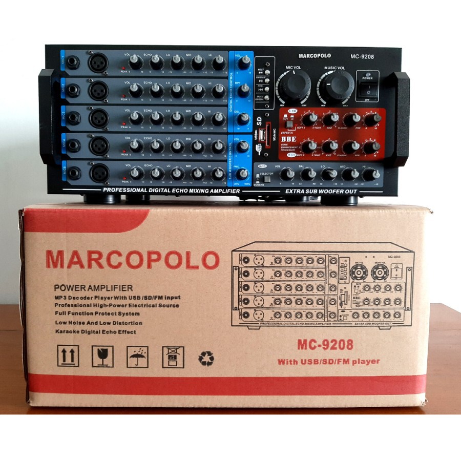 Power Amplifier KARAOKE Marcopolo MC 9208 5 CH,USB / MP3 /BLUETOOTH BBE - ORI, Garansi
