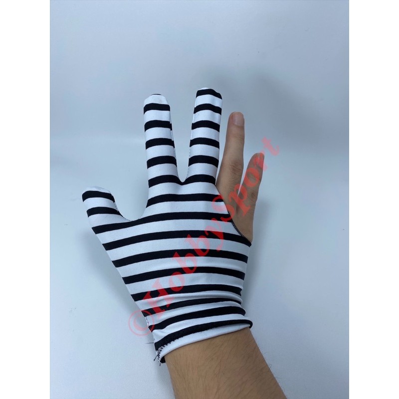 Billiard Glove Lycra 3 Finger Sarung Tangan Biliar Hitam Putih Pool