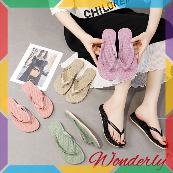 1001-1 Sandal Jepit Wanita Wonderly Motif Kotak Sendal Cewek Bahan Karet Jelly Santai Glanzton