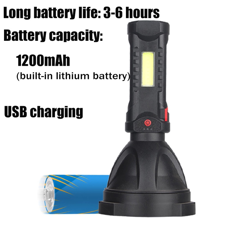 Lampu Senter Genggam Multifungsi Anti Air Diameter Besar USB Rechargeable Untuk Outdoor / Darurat / Hiking / Camping