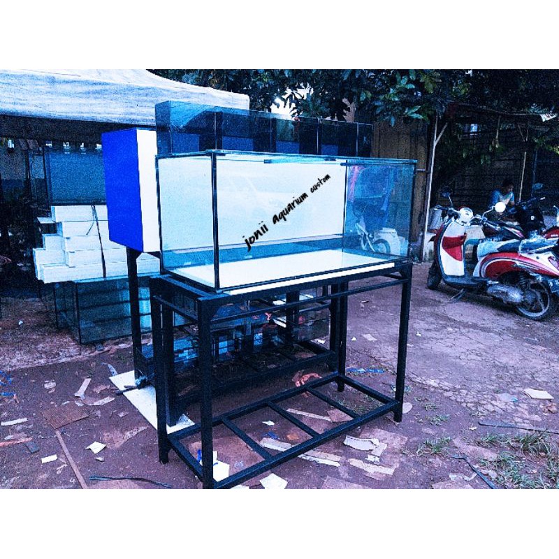 aquarium 120x50x50 10mm set top filter kaca reben dan tutup kaca