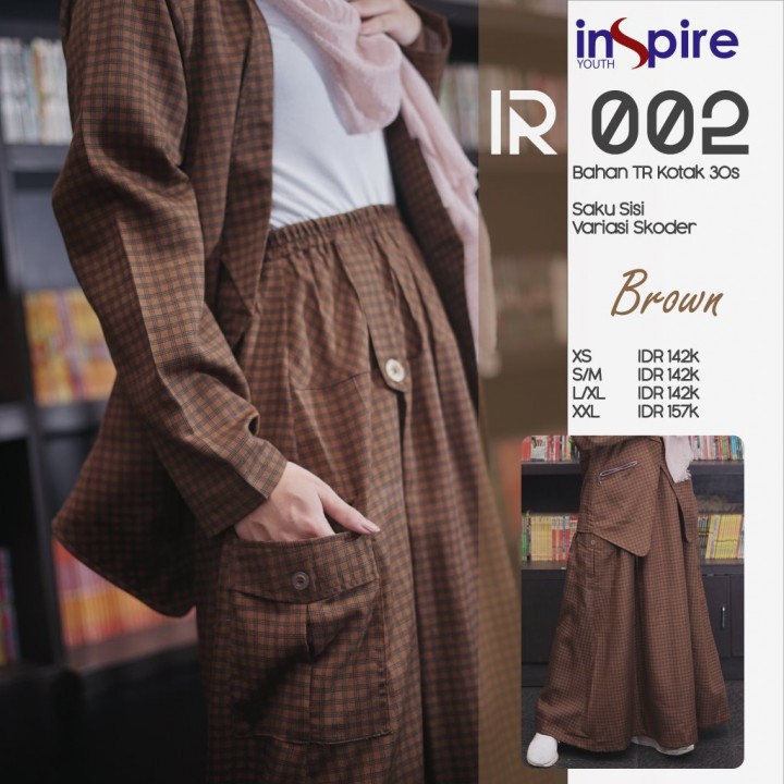 INSPIRE ROK IR 002 BLACK BROWN MAROON GREY BAHAN TR KOTAK ROK MUSLIMAH MOTIF SIMPLE ELEGANT