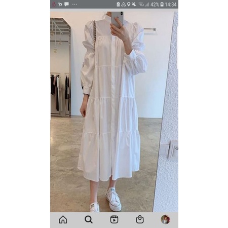 dress tunik korea kawaii morii girl ruffle putih katun