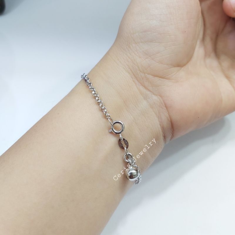 Gelang Perak Asli Silver 925 Lapis Emas Putih Model Nori Ukir padat - Perhiasan Perak Wanita