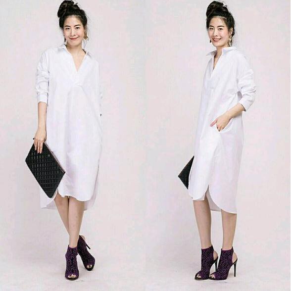 Sale Sq 0848 Tunik Kemeja Dona Putih Hijab Baju Muslim Modis Polos Modern Simple Elegan Katun Rayon