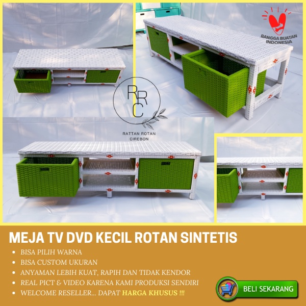 Meja TV LED DVD Lemari Laci 2 3 Susun Rak Rotan Sintetis Kabinet Plastik Kecil