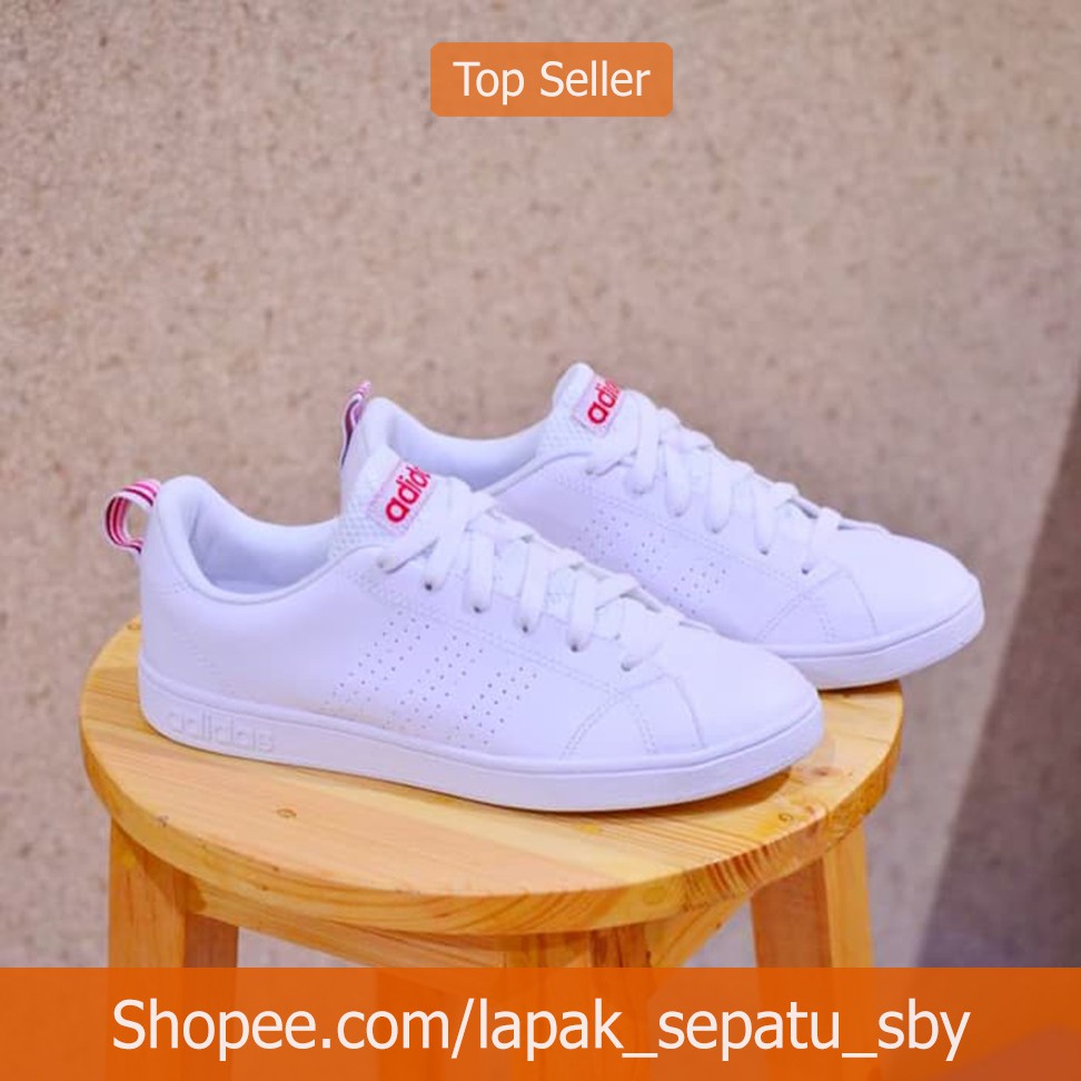 Sepatu Adidas Neo Advantage Original Putih List Pink
