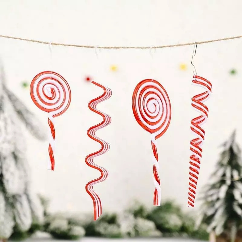 3D Christmas Plastic Candy 3D Red White Lollipop Pendant/Christmas Tree Hanging Decoration Xmas Party Accessories