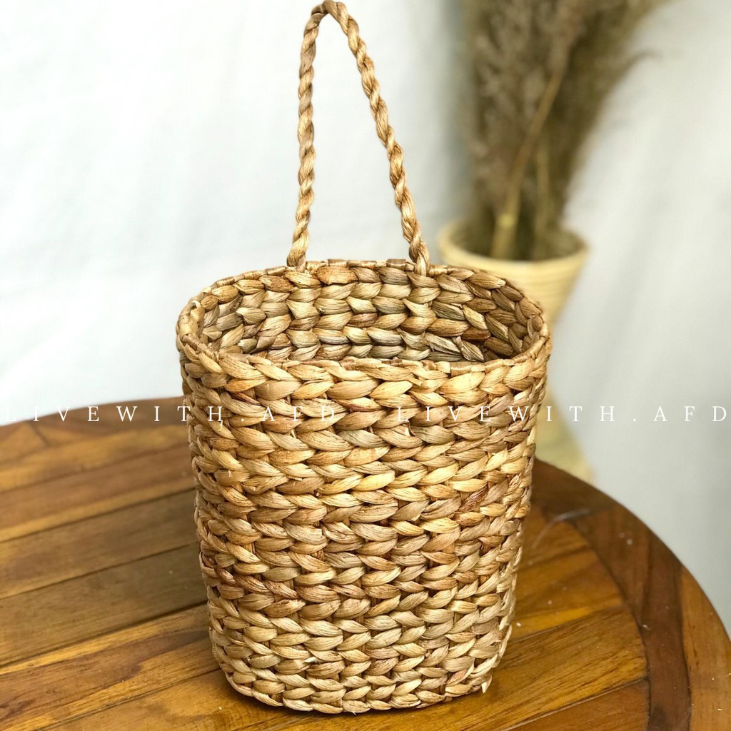 rustic Hanging Pot | Pot Gantung Anyaman Enceng Gondok/Water Hyacinth | Cover Pot Walldecor  Termura