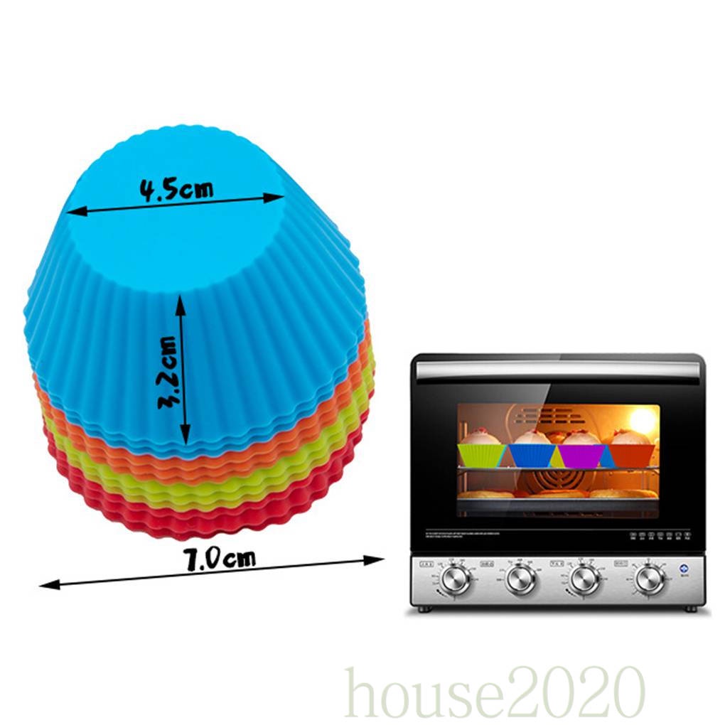 [house2020]12PCS Small Silicone Colorful Round Cupcake Liners Baking Cups Vibrant Muffin Moulds Color Random