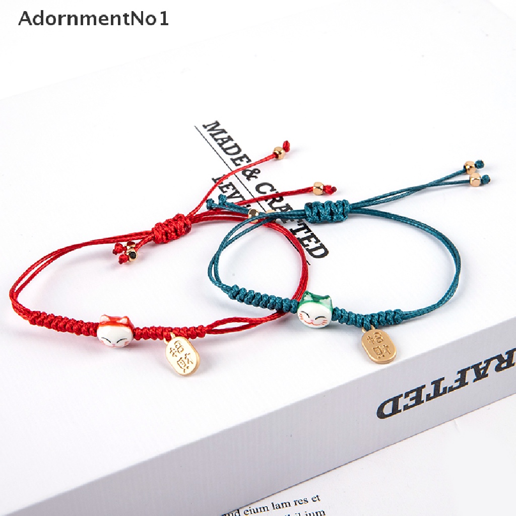 (AdornmentNo1) Gelang Tangan Tali Handmade Aksen Kucing Keberuntungan Untuk Pasangan / Pria / Wanita