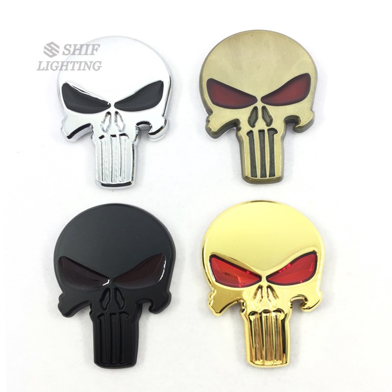 1Pc Stiker Emblem / Badge Motif Punisher Tengkorak 3D Bahan Metal untuk Body Mobil