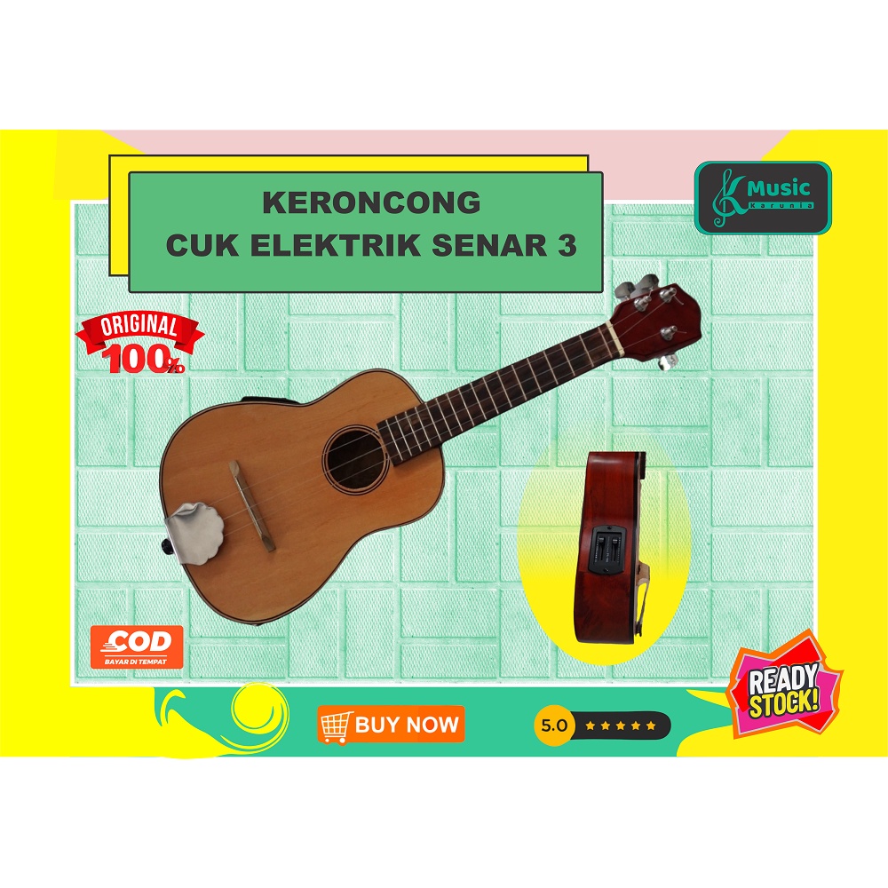 [ COD ] Ukulele Kencrung cuk elektrik preamp senar 3 nilon keroncong kayu tebal mahogani